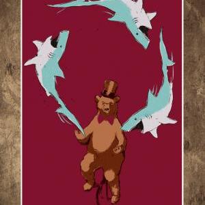 Jaws & Paws, Shark Print, Bear Poster,..