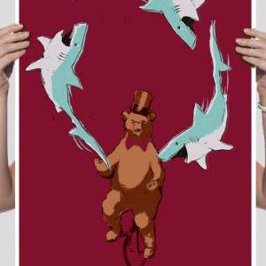 Jaws & Paws, Shark Print, Bear Poster,..