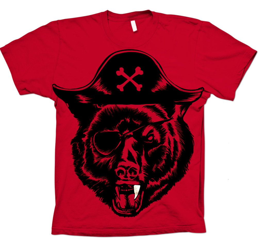 Black Beard, Pirate tee, Pirate t-shirt, Grizzly Bear, Black Bear, Red Available S, M, XL