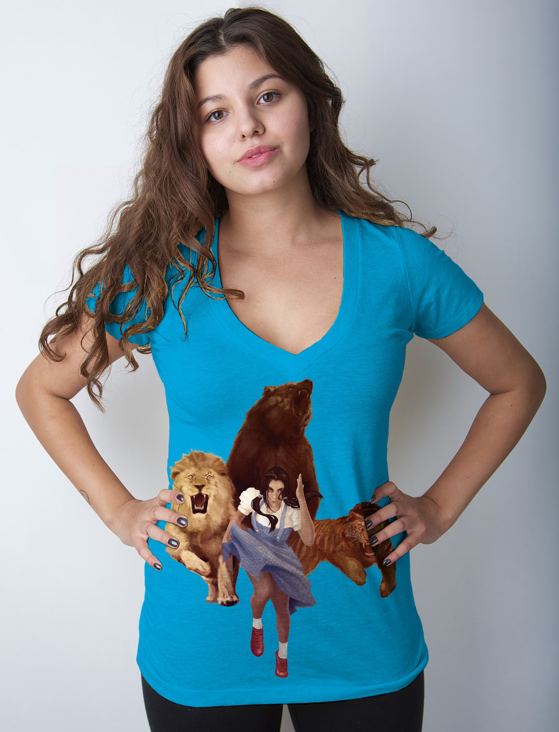 Lion, Tiger, Bear OH CRAP Wizard of Oz, Turquoise Deep V, Available S-2XL