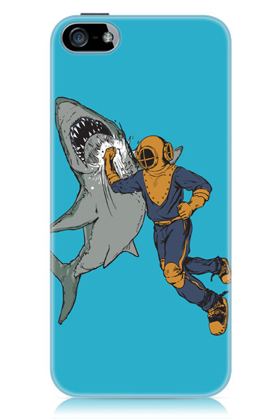 Iphone 5 Case, Shark Case, Diver Punching Shark, Glossy Hard Case