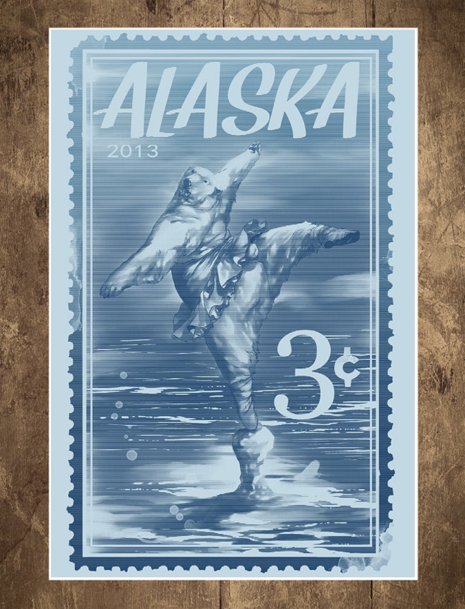 Wall Art, Post Stamp, Polar Bear, Alaska, Last Dance, Global Warming, 18 x 24 Art Print