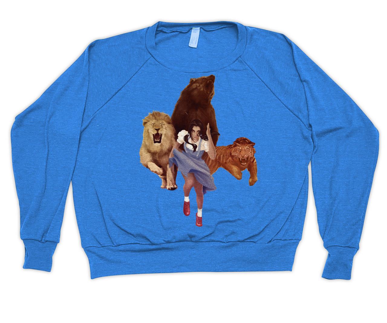 American Apparel, Sweater, Lion Tiger Bear Oh Fxxx, Blue Pullover Available S-l