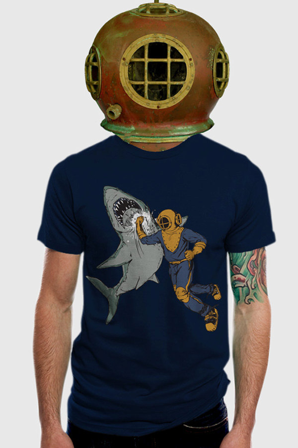 Shark Punch T-shirt // American Apparel // Navy // Men's Large