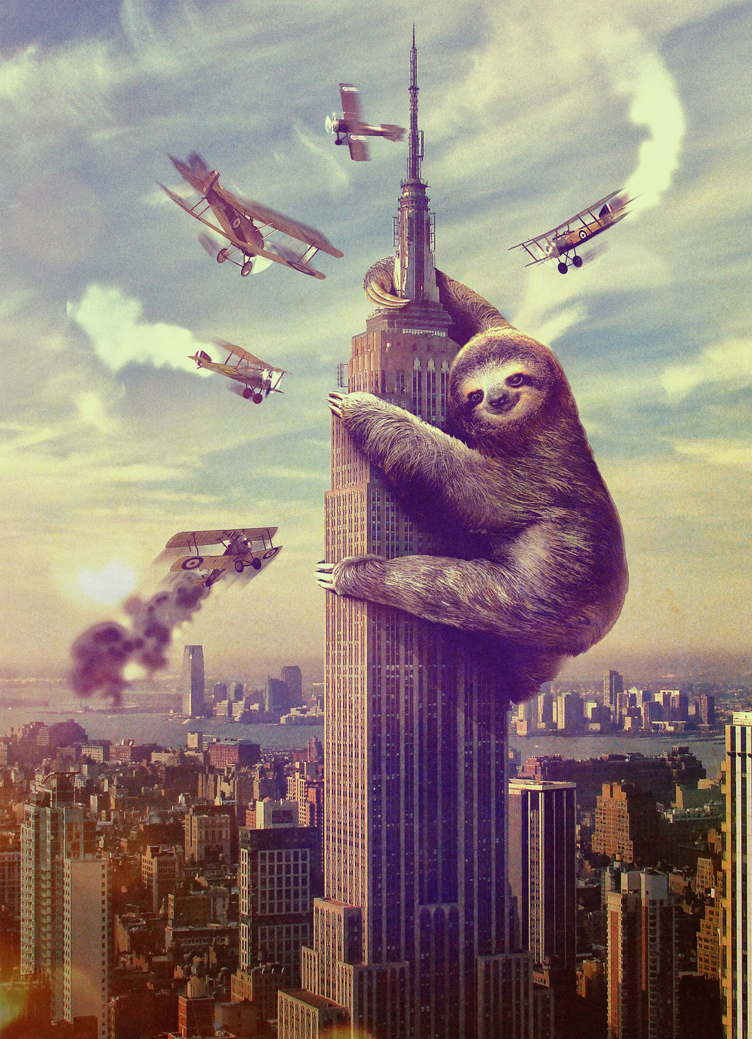 Slothzilla, Sloth Card, Funny Christmas Card, 3-Pack of Stationary Cards with Matching Envelope