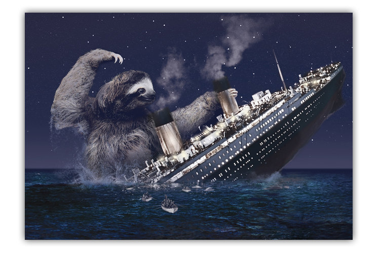Slothzilla, Sloth, Titanic 16x20 Stretched Canvas Ready To Hang