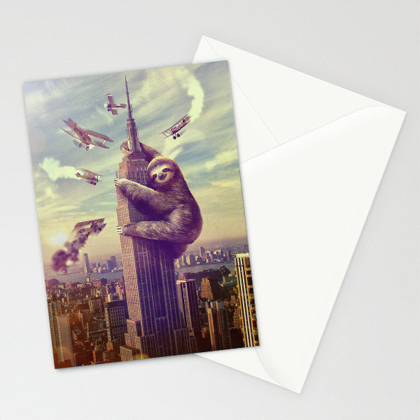 Slothzilla, Sloth, Sloth Card, 3-Pack of Stationary Cards with Matching Envelope