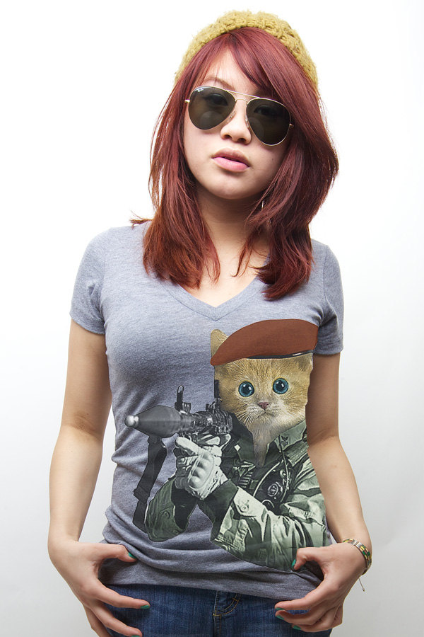 G.i. Kitty Cat T-shirt Heathered Grey S M L Xl 2xl