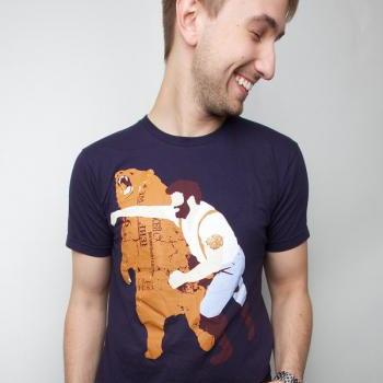 Man Punching Grizzly Bear American Apparel Navy S M L XL 2XL
